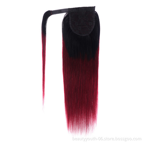 Beauty Youth Warp Around Ponytail Straight 1b 99J  red Drawstring Hair For Ponytail Human Hair Extensions Curly Ponytail